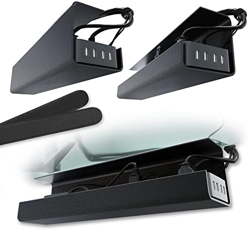 No-Screw Under Desk Cable Management Tray - Self-Adhesive Installation, Cord Management, Cable Tray, Under Desk Wire Organizer - Black Set of 2