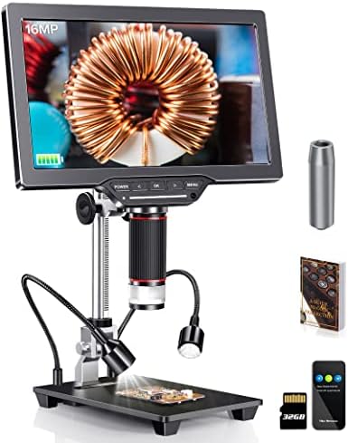 10" HDMI LCD Digital Microscope 1500X,Coin Microscope for Adults with 16MP Camera Sensor,Soldering Microscope with LED Lights Touch Control,TV/Windows/Mac Compatible, Coin Guidebook Included
