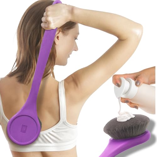 Lotion Applicator For Back, Feet, Long Handle Curved, Back Sunscreen Applicator for Kids, Women, Ultra Soft Bristles for Ultimate Comfy, Apply Cream Moisturizer, Self Tanner, Purple