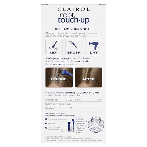 Clairol Root Touch-Up by Nice'n Easy Permanent Hair Dye, 6.5G Lightest Golden Brown Hair Color, Pack of 2