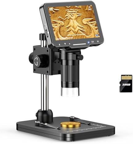 LP043 4.3" Coin Microscope 1000X, LCD Digital Microscope for Coins Collectors,1080P Coin Magnifier Taking Photo/Video with 8 LEDs,Compatible with Windows and Mac,32GB SD Card Included