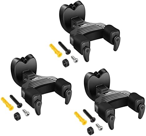 Donner Guitar Wall Mount Locking 3-Pack, Guitar Wall Hangers Auto Lock for Acoustic Electric Guitar Bass Mandolin, Black