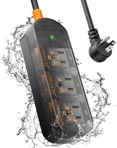 EIGSO Crystal Clear Power Strip, IPX6 Grade Waterproof Surge Protector with 3 AC Outlets, 5FT Heavy Duty Extension Cord for Indoor Outdoor, Crystal Black