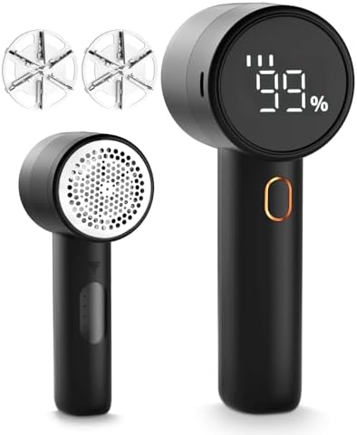 Fabric Shaver, Lint Remover Rechargeable, Electric Portable Sweater Defuzzer with 3 Speeds, 6 Leaf Blades, Digital LED Display to Remove Pilling for Clothes, Furniture, Sweater, Couch, Blanket