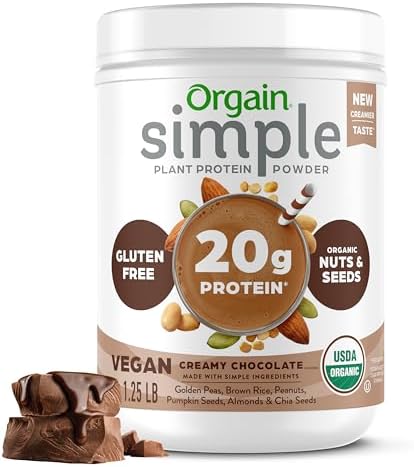 Orgain Organic Simple Vegan Protein Powder, Chocolate - 20g Plant Based Protein, With less Ingredients, No Artificial Sweeteners, Gluten Free, No Lactose Ingredients, 1.25 lb (Packaging May Vary)