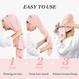 YFONG Large Microfiber Hair Towel Wrap for Women, Soft Hair Drying Towel with Elastic Band, Fast Drying Hair Turbans for Wet Curly Long Hair, Microfiber Towel for Hair Anti Frizz 26.3" X 40" (Pink)