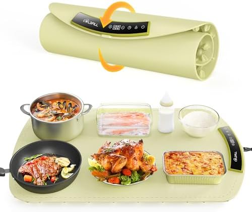 Warming Mat for Food - Electric Warming Tray with 8 Temperature Settings, Full-Surface Heat in 5s, 4 Hours Auto Shut-Off, for Parties, Buffet & Thawing