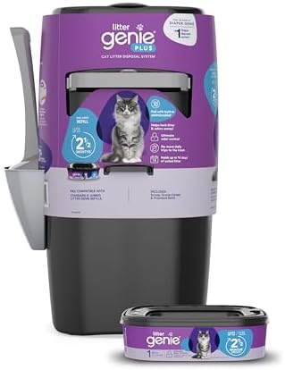Litter Genie Plus Pail (Black) | Cat Litter Box Waste Disposal System for Odor Control | Includes 1 Square Refill Bag