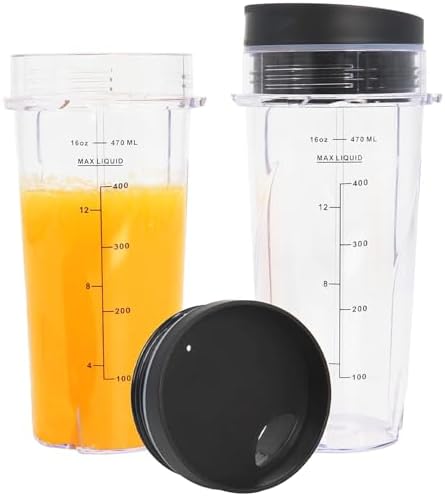 Upgrade 2 Pack 16oz QB3001SS Replacement Cups Compatible with Ninja Fit Compact Personal Blender, Replacement for Ninja Blender Cups with Scale and Sealing Cap…