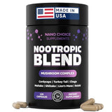 Nano Choice Nootropic Blend - Mushroom Complex Supplement for Brain, Focus, Productivity & Immune Support | Non-GMO, Vegan, Made in USA | 120 Capsules