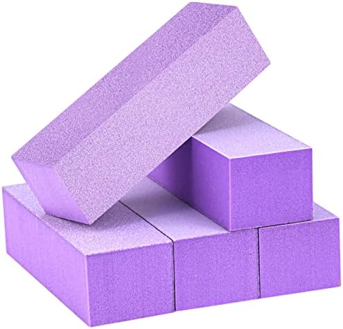 Maryton Nail Buffer Block, Medium/Fine Grit 100/180 Finishing Buffers for Acrylic Nails Gel Polish Nails, 3 Way Professional Pedicure Manicure Buffer Kits, 5 Count (Purple)