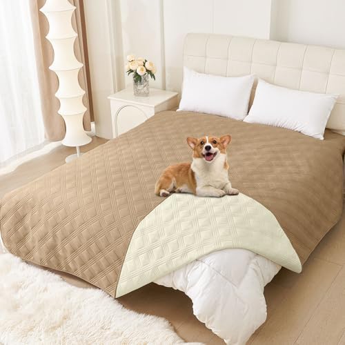 hyha Waterproof Dog Blanket, Reversible Pet Bed Blanket, Soft Sofa Couch Cover for Dogs Washable, Waterproof Pet Couch Covers for Sofa Puppy Cats Furniture Protector(82"x82", Camel/Beige)