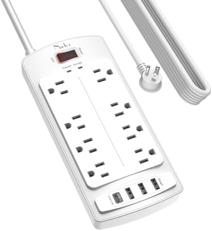 Surge Protector Power Strip - Nuetsa Flat Plug Extension Cord with 8 Outlets and 4 USB Ports, 20 Feet Power Cord (1625W/13A), 2700 Joules, ETL Listed, White