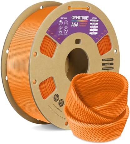 OVERTURE ASA Filament 1.75mm, 1kg Spool (2.2lbs) 3D Printer Filament, Premium Anti-UV, ASA Filament Perfect for Printing Outdoor Functional Parts, Dimensional Accuracy +/- 0.02 mm (Orange)