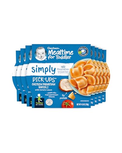 Gerber Pick-Ups Chicken and Parmesan Cheese Ravioli in Tomato Sauce Toddler Meals, 4.5 Oz Tray (Pack of 8)