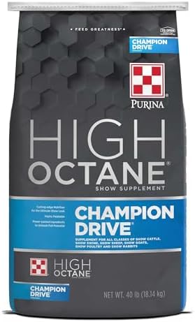 Purina | High Octane Champion Drive Topdress Show Supplement for Show Cattle, Swine, Sheep, Goats, Poultry, and Rabbits | 40 Pound (40 LB) Bag