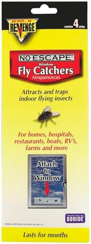 REVENGE No Escape Window Fly Catchers, Pack of 4 Non-Toxic Sticky Tape Strips for Indoor Use, Attract & Trap Insects