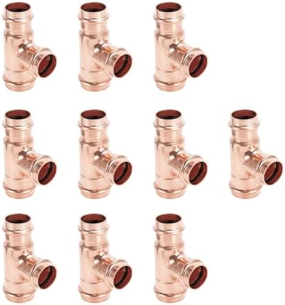 Copper Press Fittings 1/2 inch Tee Copper Coupling PxPxP 10-Pack Zero Lead Copper Pipe Press Fittings for Residential Commercial