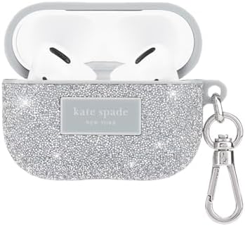 kate spade new york AirPods Pro Protective Case with Keychain Ring - Crystal Pave Silver, Compatible with AirPods Pro 2nd / 1st Generation