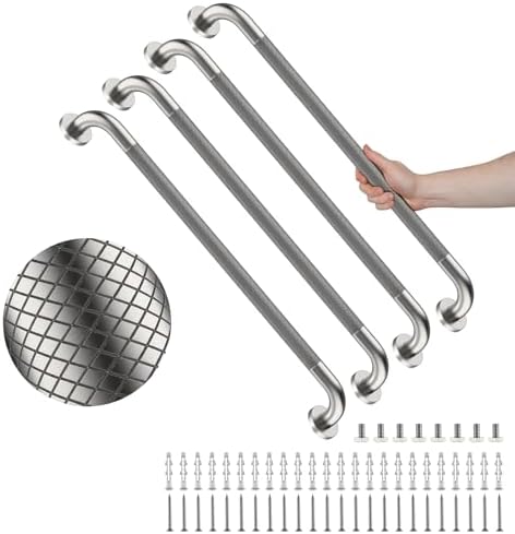4 Pack 32 Inch Shower Grab Bar, YuanDe Brushed Nickel Bathroom Grab Bar Handle w/Anti-Slip Knurled Grip, Stainless Steel Bath Balance Bar, 1.25" Diameter Safety Hand Rail Support,Handicap Elderly