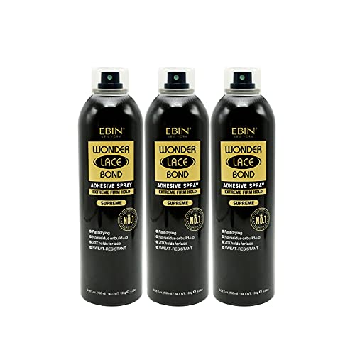 EBIN NEW YORK Wonder Lace Bond Adhesive Spray Supreme 3pack - Extreme Firm Hold 6.08oz/ 180ml | Active Use, Fast Drying, No Residue, No Build-up, Powerful Hold, All-Day Hold, Daily Wig Application