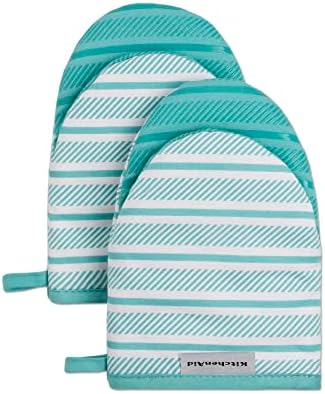 KitchenAid Albany Mini Oven Mitt 2-Pack Set, Aqua Sky, 5.5"x8"