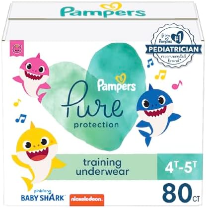 Pampers Training Pants - Pure Protection - Size 4T-5T, 80 Count, Baby Shark Premium Hypoallergenic Potty Underwear