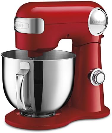 Cuisinart Stand Mixer, 12 Speed, 5.5 Quart Stainless Steel Bowl, Chef’s Whisk, Mixing Paddle, Dough Hook, Splash Guard w/ Pour Spout, Ruby Red, SM-50R, Manual