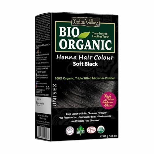 Indus Valley Bio Organic Natural Henna Hair Color Soft Black 100gm| 100% Gray Hair Coverage And Long Lasting Hair Dye | Vegan and Cruelty-Free