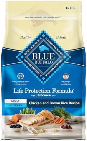 Blue Buffalo Life Protection Formula Adult Dry Dog Food, Helps Build and Maintain Strong Muscles, Made with Natural Ingredients, Chicken & Brown Rice Recipe, 15-lb. Bag