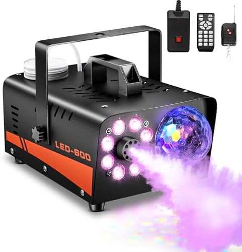 Smoke Machine, Fog Machine with Disco Ball Lights, 600W and 3000CFM with 13 Colorful LED Lights Effect, Wireless Remote Control, Suitable for Parties, Wedding, Halloween, and DJ Stage, Indoor