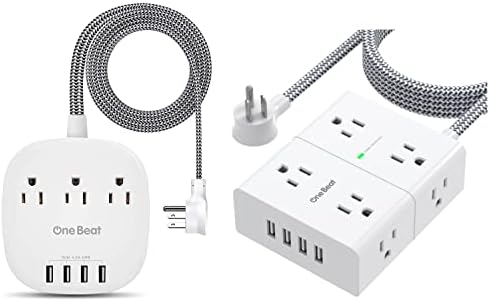 Desktop Power Strip with Multi Outlet 4 USB Ports, Flat Plug Long Braided Extension Cords for Home Office, ETL Listed