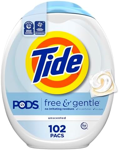 Tide PODS Free & Gentle Laundry Detergent Soap Pacs, 102 Count, Tide PODS Laundry Detergent, Laundry Detergent Pacs, Laundry PODS Detergent