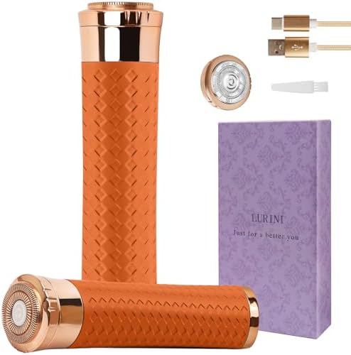 Facial Hair Remover for Women, Painless Rechargeable Hair Removal Device, Comes with 2 Replacement Heads, Portable Electric Shaver/Razors for Face, Chin, Upper Lip, arms (Orange)