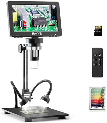 7'' HDMI Digital Microscope,1200X Coin Microscope with IPS Screen, 16MP Soldering Microscope with Lights, 8.5'' Long Stand, View Entire Coin, Compatible with PC/TV, 32GB Card