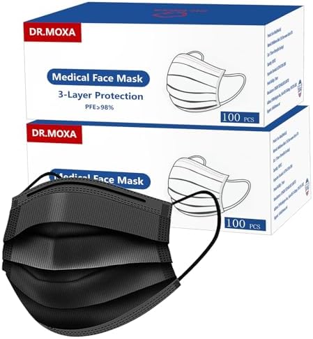 200 Pcs Medical Grade Black Disposable Face Mask (100pcs/Box) 3-Ply Protection Face Mask for Adults