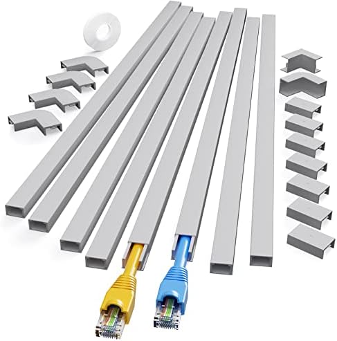 Yecaye 125in Grey Cord Hider - One-Cord Channel Cord Cover on Wall - Cable Management Kit - Wire Covers for Cords - Grey Cable Raceway - 8X L15.7in W0.59in H0.4in, CMC03 Grey