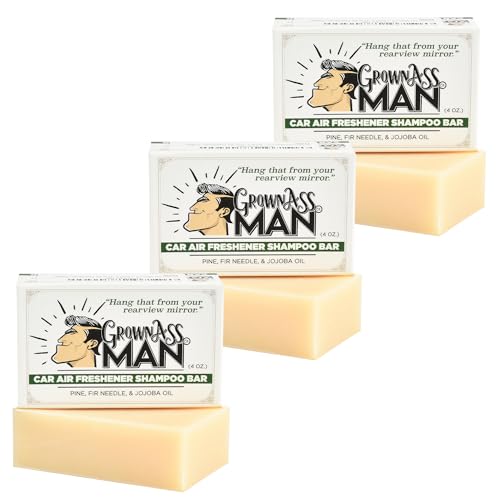 Solid Shampoo Bar Rich Lather 3 in 1: Hair, Beard & Body Wash - Plastic Free & Eco-Friendly, Natural & Organic for All Hair Types, 4oz Bar (Car Air Freshener, 3-Pack)