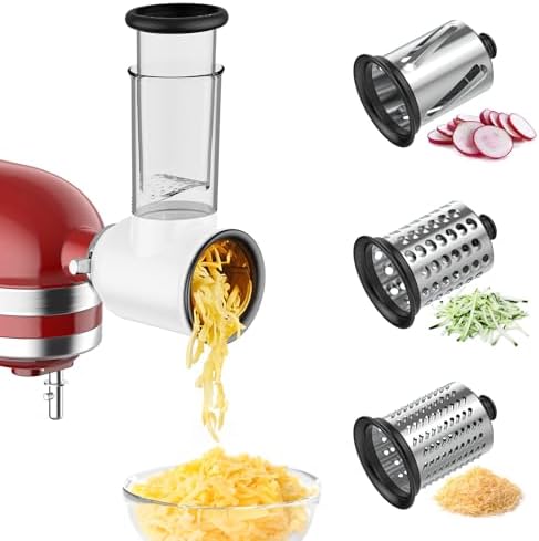 Slicer Shredder Attachment for KitchenAid Stand Mixer, Cheese Grater for KitchenAid Mixer, Salad Maker Accessory, Cheese Grater with 3 Blades, Attachment for Kitchenaid Mixers