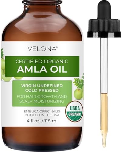 velona Amla Oil USDA Certified Organic - 4 FL Oz (With Dropper) | 100% Pure and Natural Carrier Oil | Extra Virgin, Unrefined, Cold Pressed