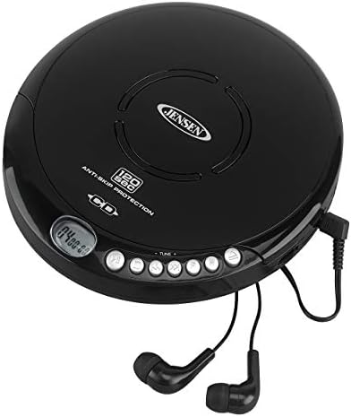Jensen Portable CD-120 Portable Personal CD Player Compact 120 SEC Anti-Skip CD Player – Lightweight & Shockproof Music Disc Player & FM Radio Pro Sport-Earbuds for Kids & Adults (Black)