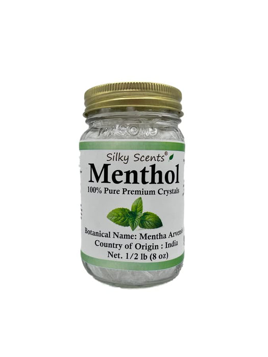 Silky Scents 8 oz Premium Menthol Crystals, 100% Pure Organic and Natural in Glass Jar