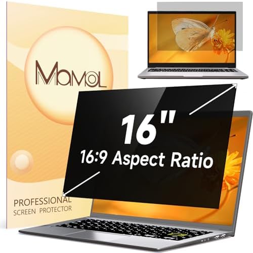 Mamol Laptop Privacy Screen 16 Inch 16:9 Aspect Ratio, Anti Blue Light Glare Privacy Filter, Removable Laptop Screen Privacy Shield 16 in, Anti-Scratch Screen Protector