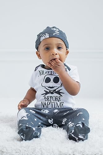 Disney Nightmare Before Christmas Jack Skellington Oogie Boogie Sally Newborn Baby Boys Bodysuit Pants and Hat 3 Piece Outfit Set 0-3 Months