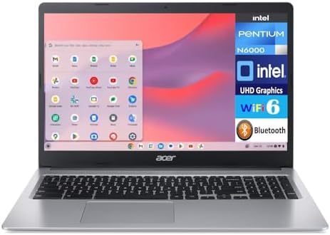Acer Chromebook 315 Everyday Value Chromebook 15.6" 60Hz LCD HD DisplayIntel Pentium N6000, Intel UHD Shared, 4GB LPDDR4, 128GB SSD, WiFi 6, Webcam, Bluetooth 5.0, 65W PSU, Chrome OS