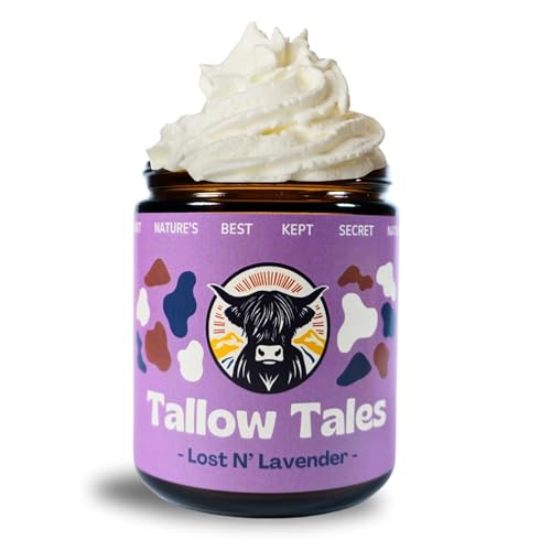 Grass-Fed & Finished Organic Tallow Cream | Face & Body Moisturizer | Lost N' Lavender (Lavender Essential Oil & Jojoba Oil) | For Sensitive, Dry & Irritated Skin (4 Fl Oz)(A1)