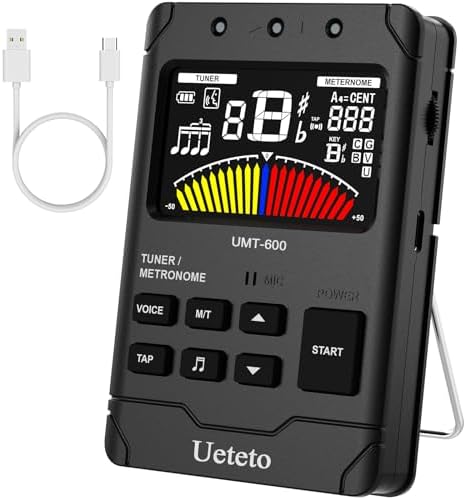 Ueteto Metronome Tuner for All Instruments, Rechargeable Digital Metronome with English Vocal Counting and TAP Function, Tuner with Guitar, Bass, Violin, Ukulele and Chromatic Tuning Modes