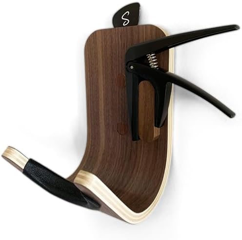 Guitar Wall Mount: Modern Guitar Hanger for Wall Storage & Display. Heavy Duty Ply Wood Guitar Hook for Secure Wall Mounting. for Ukuleles, Acoustic, Bass & Classical Guitars.