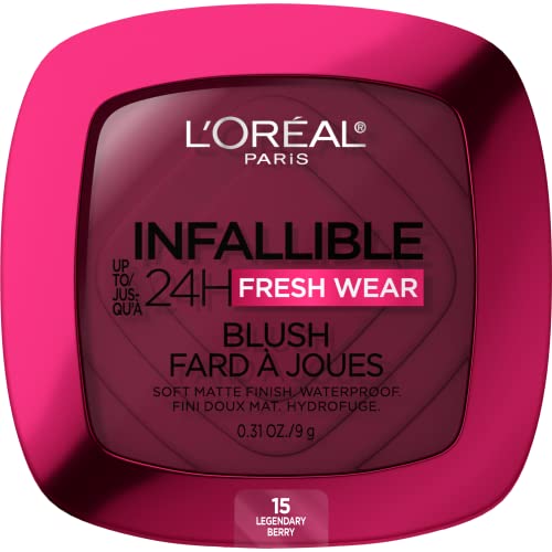 L’Oréal Paris Infallible Up to 24H Fresh Wear Soft Matte Blush, Blendable, Long-Lasting and Waterproof Cheek Make Up, Legendary Berry 15, 0.31 Oz