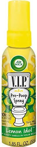 Air Wick V.I.P. Pre-Poop Toilet Spray, Up to 100 uses, Contains Essential Oils, Lemon Idol Scent, Travel size, 1.85 oz, Holiday Gifts, White Elephant gifts, Stocking Stuffers